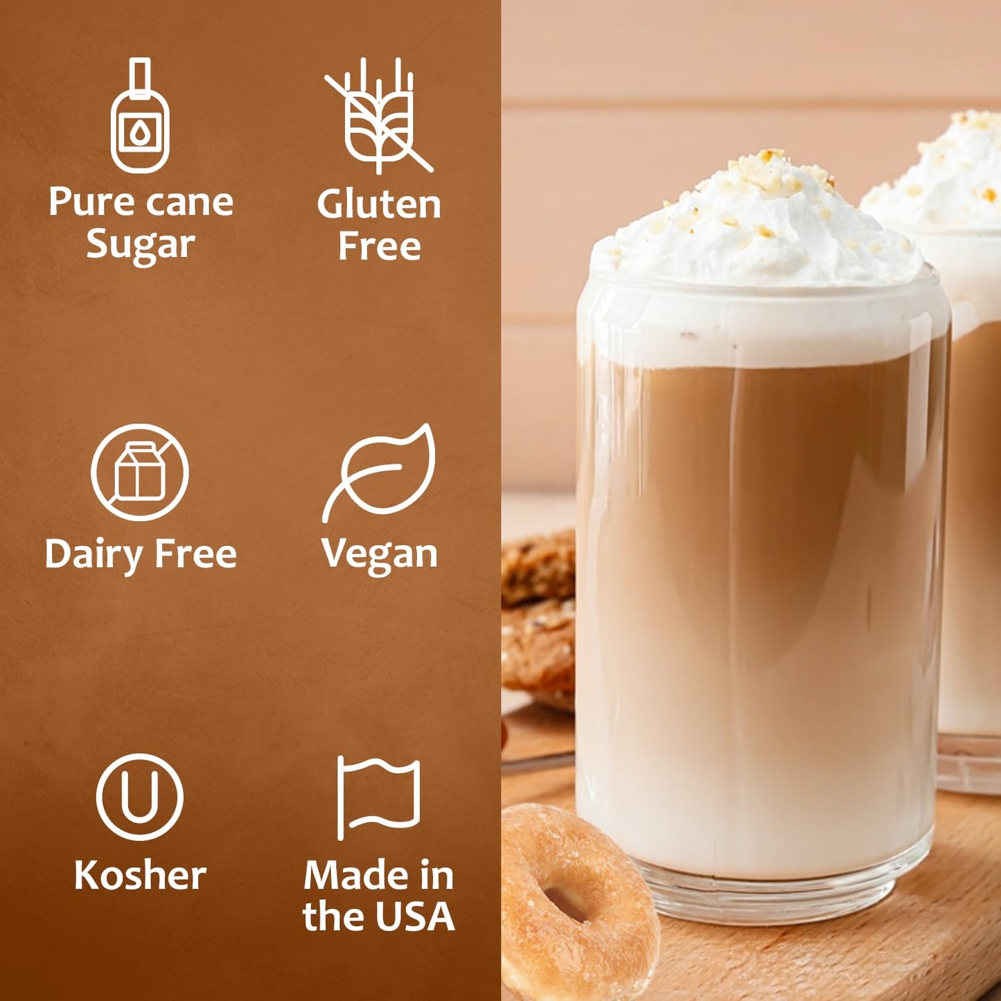 Syruvia Glazed Donut Coffee Syrup - 25.4 fl oz - Kosher Coffee Syrups, Gluten Free, No Coloring, Perfect for Drinks, Soda, Shakes, Desserts, and More.