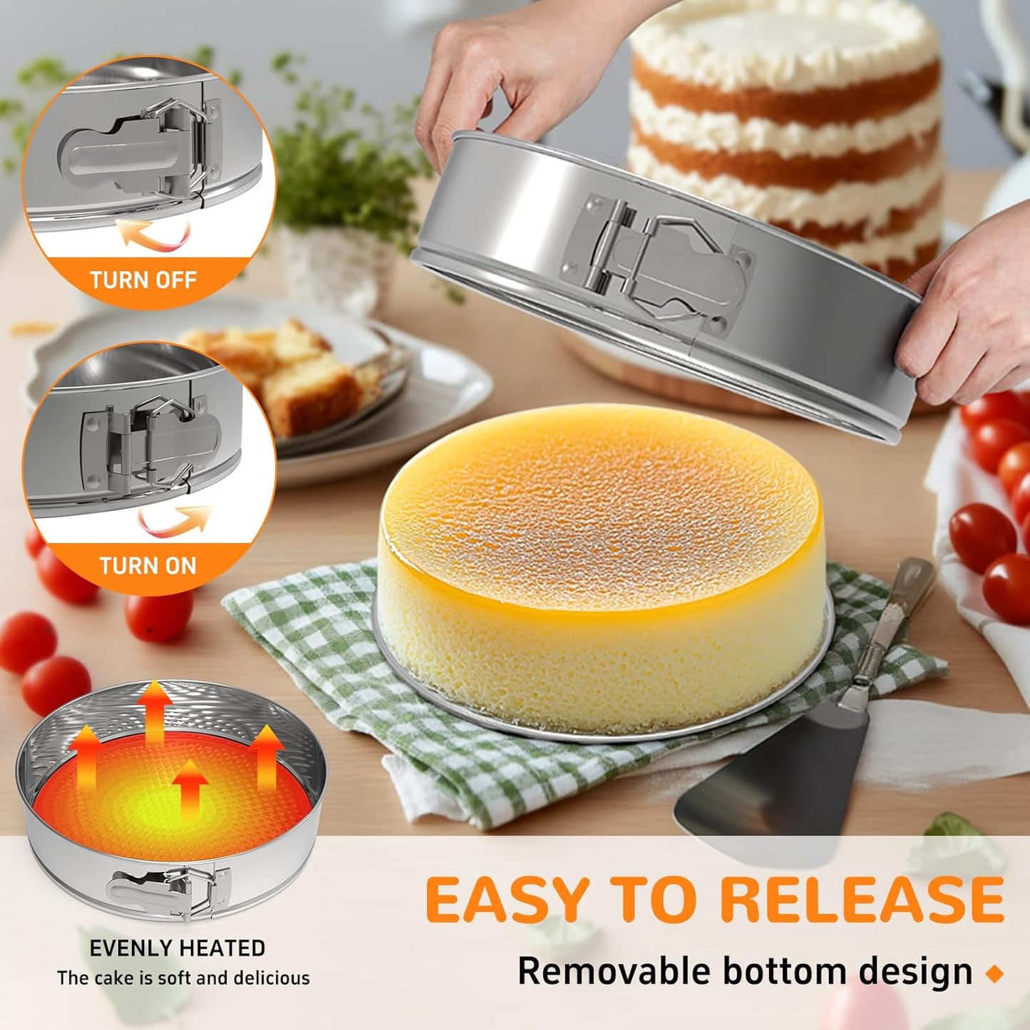 7 Inch 304 Stainless Steel Springform Pan with Removable Bottom, Nonstick Round Spring Form Cheesecake Pan with 30 Pcs Parchment Paper Liners