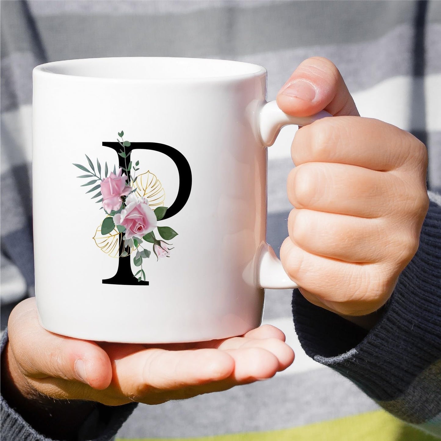 Retreez Initial A-Z Floral Botanical Bouquet Alphabet Monogrammed Monogram Mug 11 Oz Ceramic Tea Coffee Mugs - Appreciation Thank You Wedding Birthday Gifts for her friend coworker sister - P Initial