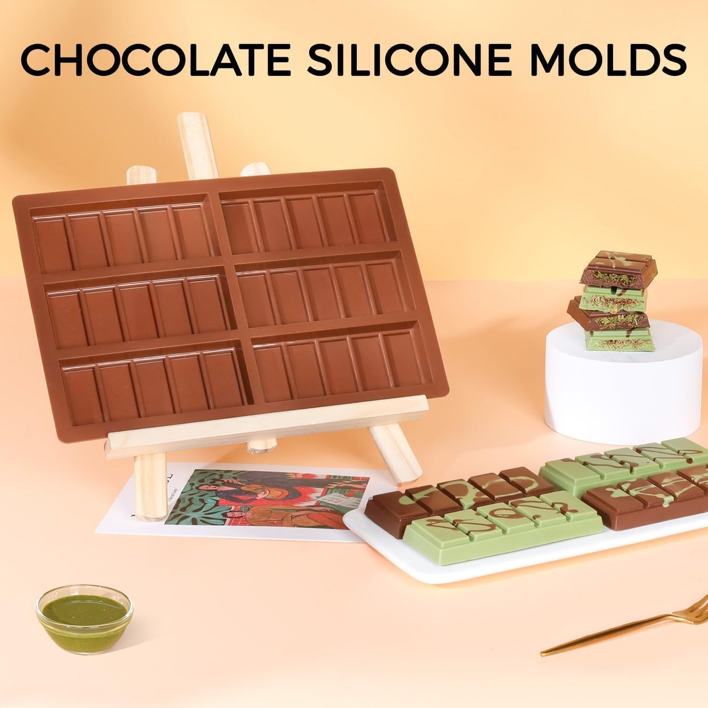 Chocolate Molds - Non-Stick Chocolate Bar Mold, Food Grade Silicone Deep Chocolate Bar Mold for Dubai Chocolate Bar Pistachio, Chocolate Snacks - Set of 2