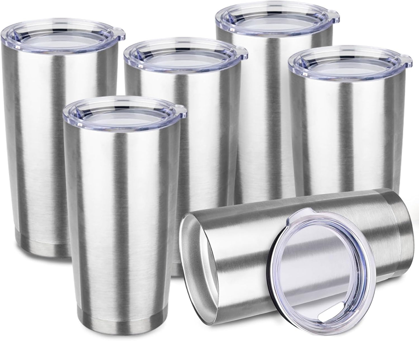 StarSpeed 20oz Tumbler Bulk with Lid, Stainless Steel Insulated Tumblers Double Wall Vacuum Insulated Travel Mug, Powder Coated Coffee Cups for Hot and Cold Drinks(Silver,6)