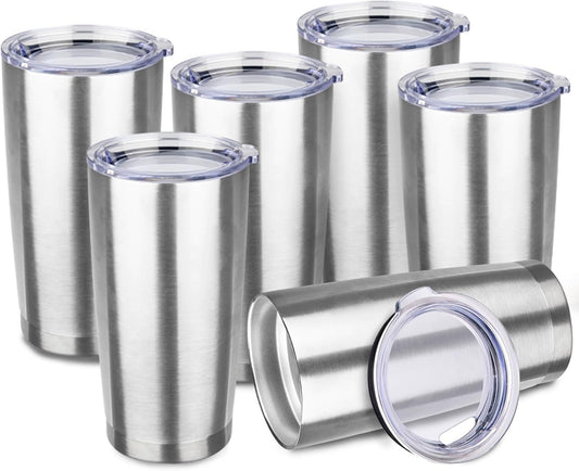 StarSpeed 20oz Tumbler Bulk with Lid, Stainless Steel Insulated Tumblers Double Wall Vacuum Insulated Travel Mug, Powder Coated Coffee Cups for Hot and Cold Drinks(Silver,6)