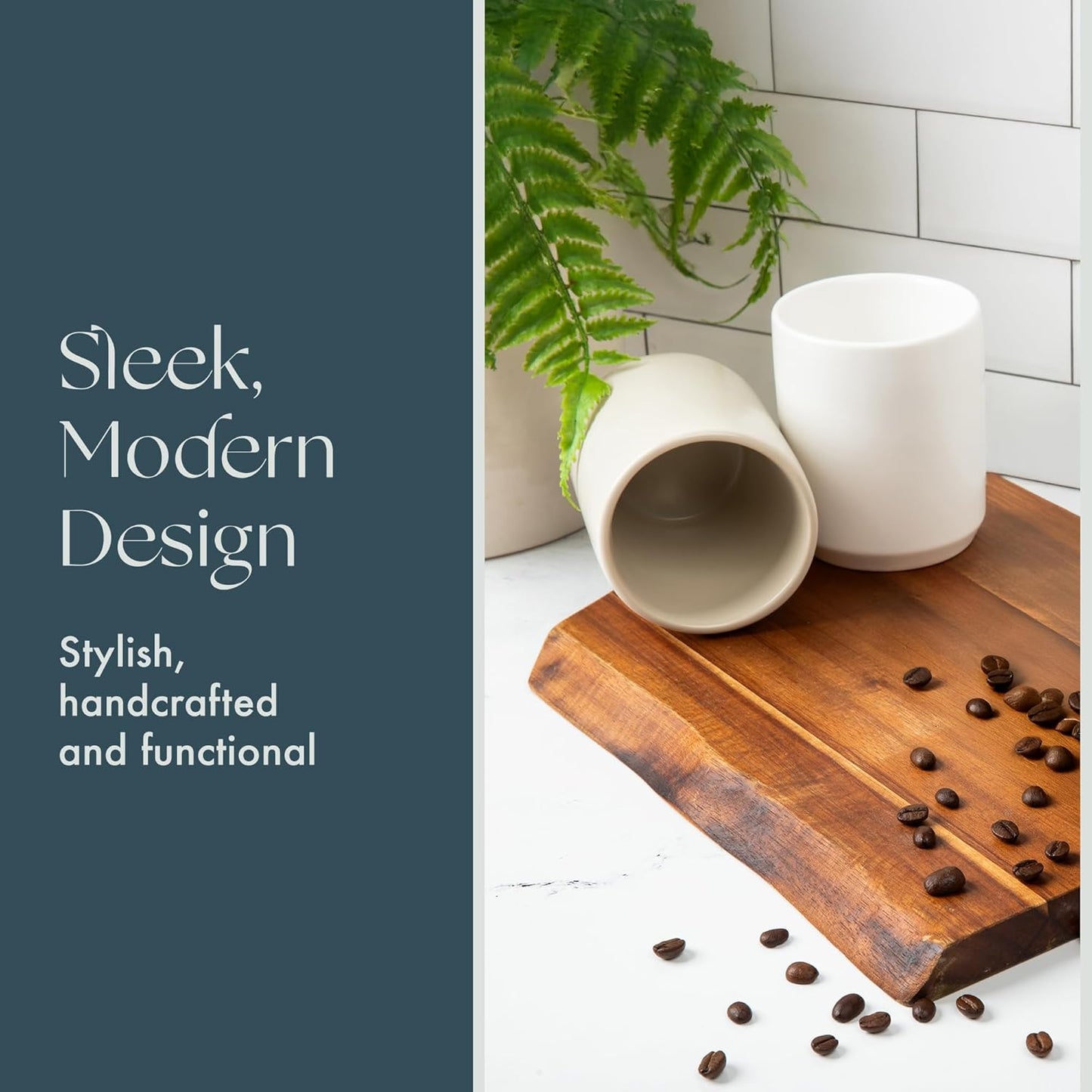 Folk Ceramics Dylan Ceramic Cappuccino Cups Set | Double Walled Ceramic Coffee Mug Set | Compact & Heat Insulated Cappuccino, Tea, Coffee & Latte Cup | 8oz, Set of 2 | Whisper White