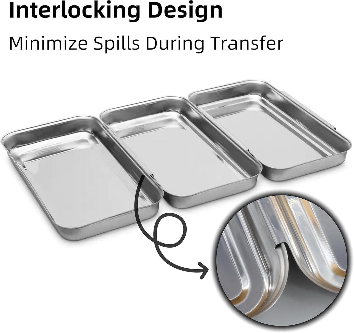 3-Piece Stainless Steel Breading Set – Interlocking Coating Trays for Chicken, Fish, Meat | Non-Slip, Dishwasher Safe, Oven Safe | Stackable Space-Saving Design for Flour, Egg, Breadcrumbs