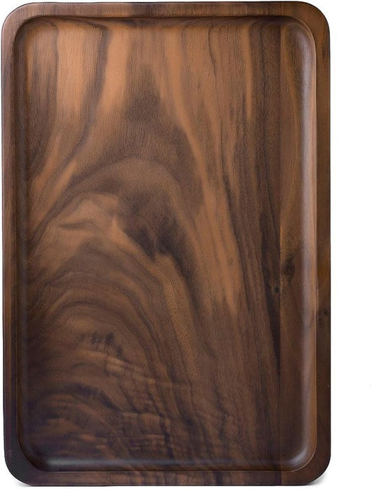 Rustic Walnut Wooden Tray Solid Wood Serving Tray Square Rectangle Platter Tea Tray Coffee Table Tray (Rectangle Small (12x6x0.9 inch))