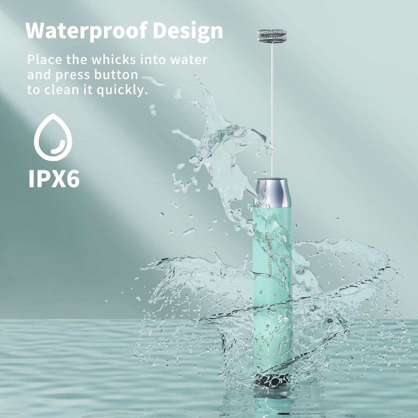 Maestri House Rechargeable Milk Frother, LunaFro NS Handheld Electric Foam Maker Waterproof Detachable Stainless Steel Whisk Drink Mixer Foamer for Lattes, Cappuccino, No Stand