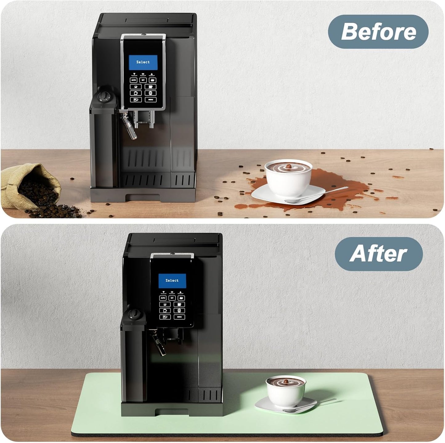 Rnivvi Coffee Mat, 12" x 19" Coffee Bar Mats for Espresso Machine Station Accessories and Organizer, Hide Stain Rubber Backed Absorbent Dish Drying Pad for Kitchen Counter, Cute Bar Decor Pad, Green