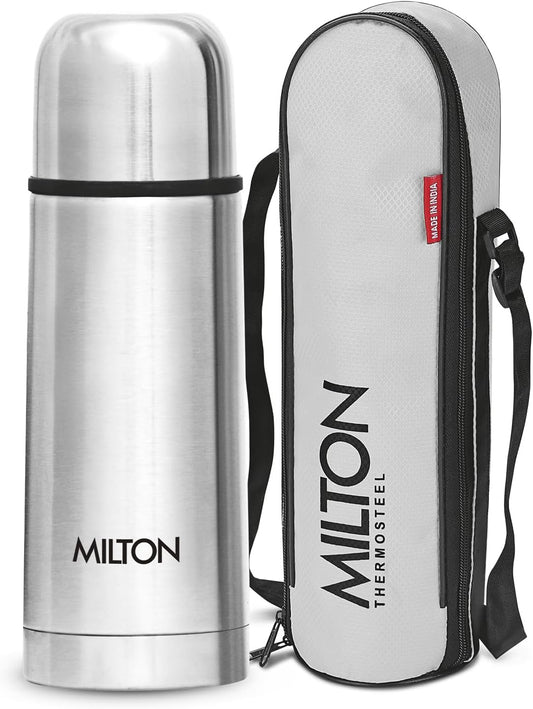 Milton Thermosteel Flip Lid Flask 350, Double Walled Vacuum Insulated Thermos 350 ml | 12 oz | 24 Hours Hot and Cold Water Bottle with Cover, 18/8 Stainless Steel, BPA Free, Leak-Proof | Silver