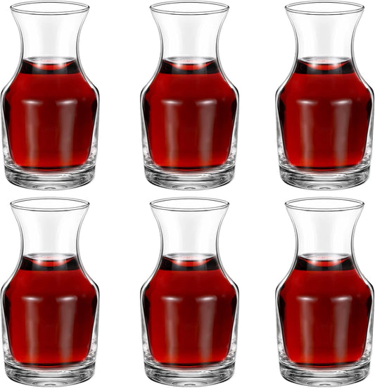6 Pack Single Serving Wine Carafe Glass Small Mini Carafe Individual Wine Refill Decanter for Dinner Parties Tastings Bars Restaurants (7.7 oz)