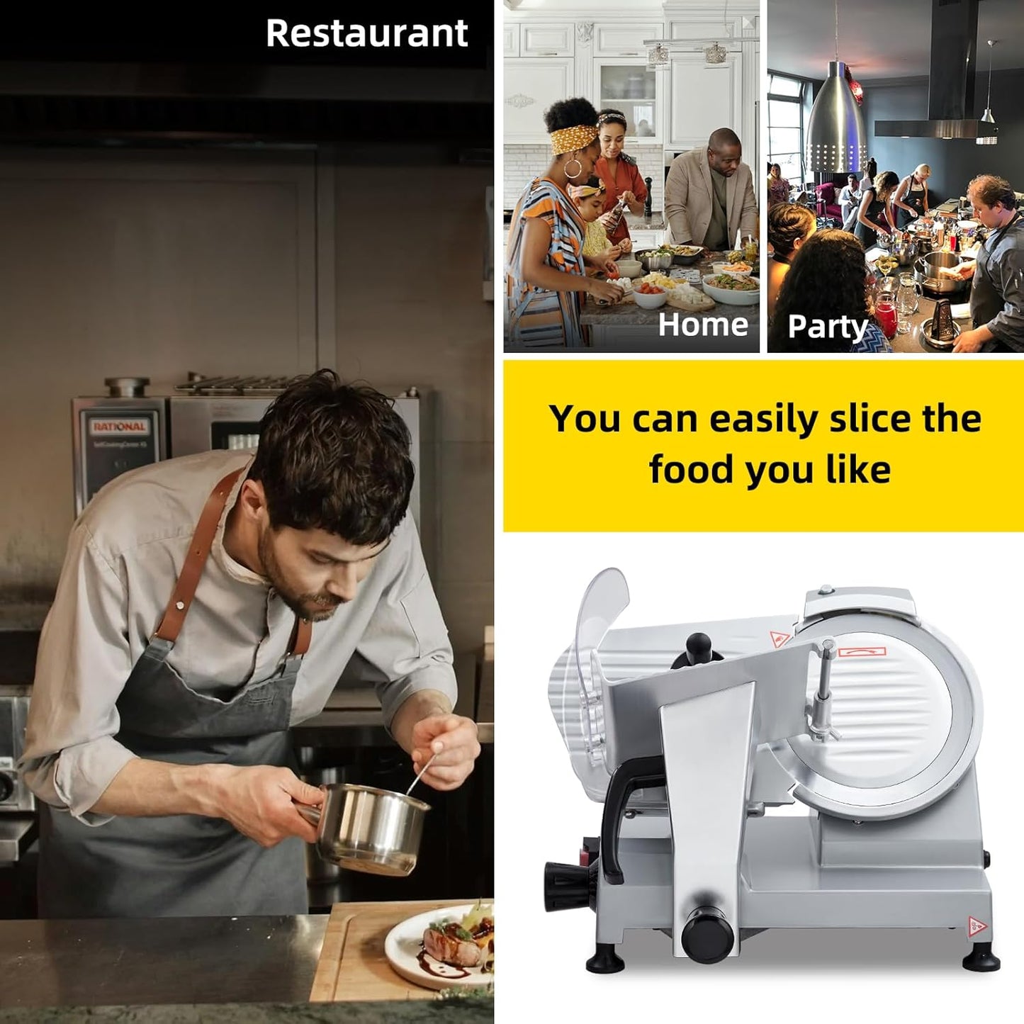 Commercial 10" Blade Meat Slicer 240W | Stainless Steel Electric Food Slicer Adjustable Thickness - Perfect for Restaurant, Deli & Home Kitchen Use