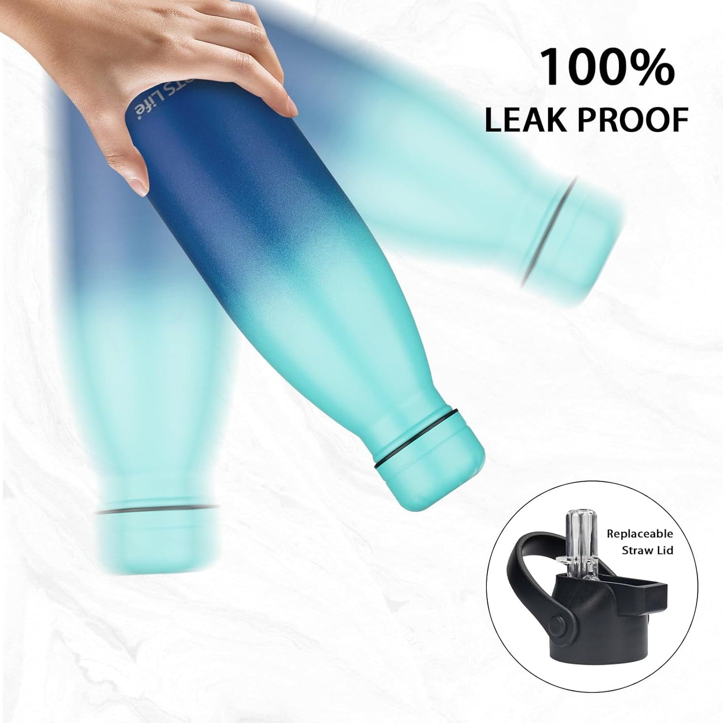 Insulated Water Bottle, 2 Pack-12oz Stainless Steel Water Bottles with straw lid, Metal Sports Water Bottles for Boys,Girls, Double Wall Vacuum BPA-Free Flask for Sports (Purple Ocean)