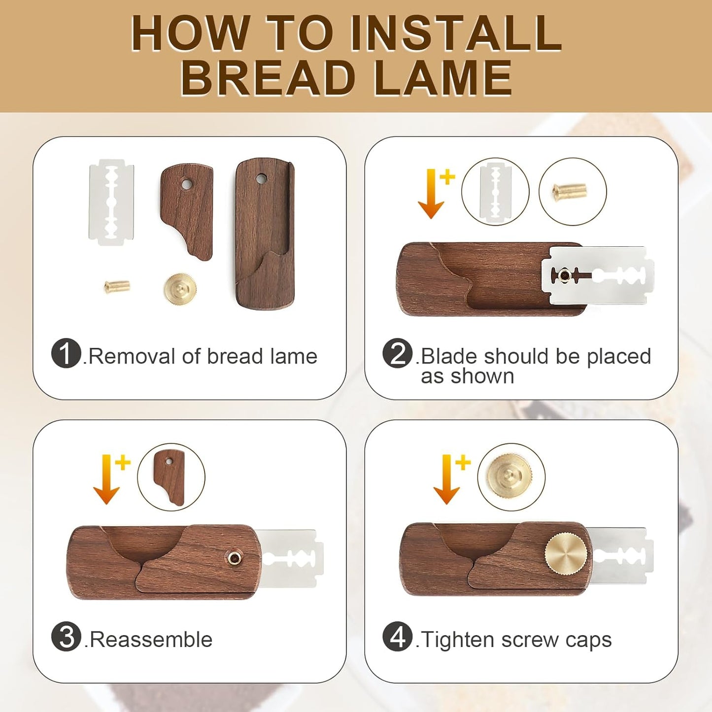 Magnetic Wooden Bread Lame Dough Scoring Tool,Hand Crafted Sourdough Lame Scoring Tool,Bread Scorer Tool for Homemade Bread Baking,Dough Scoring Bread Knife with 5 Razor Blades