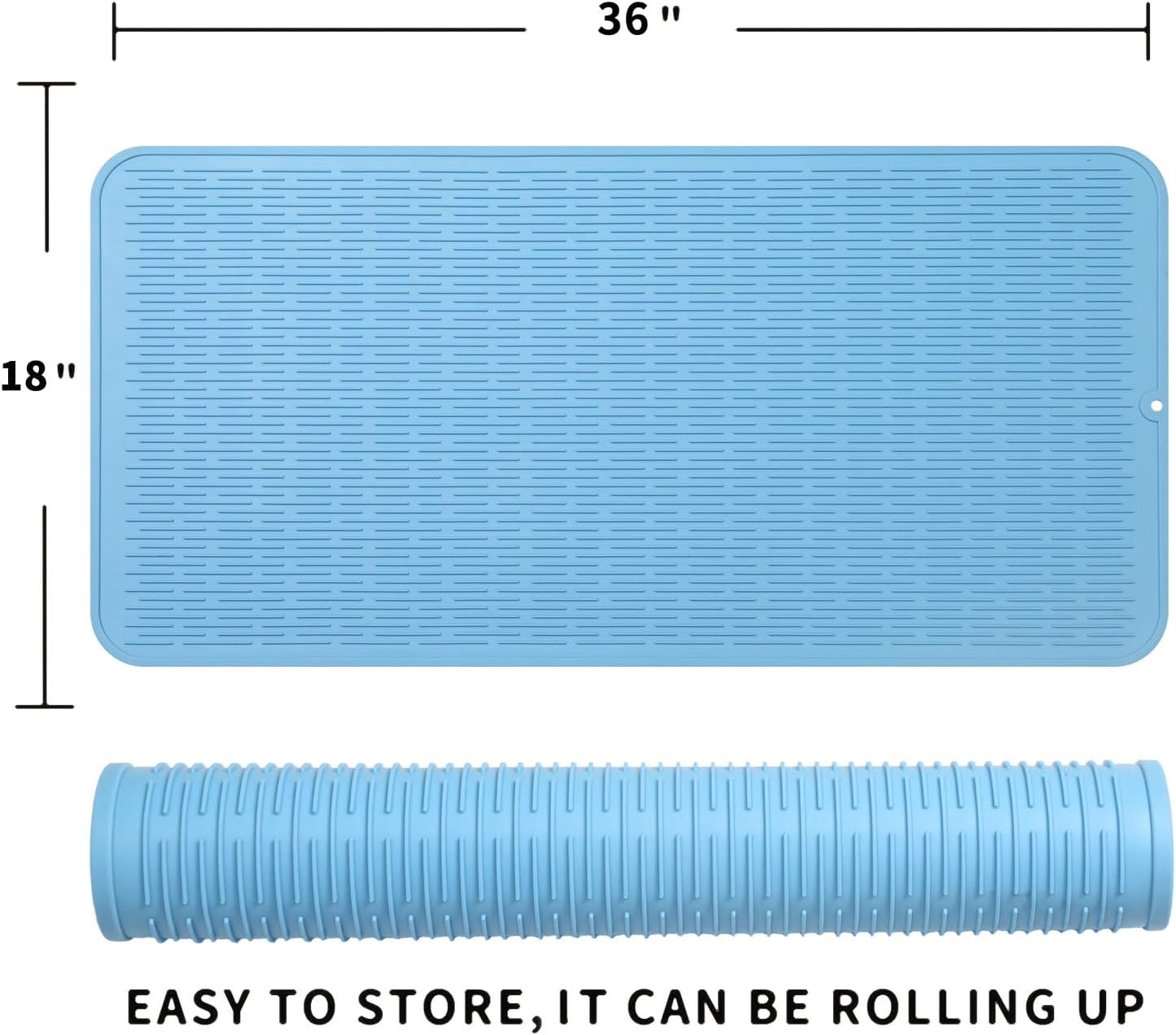 Silicone Dish Drying Mat for Multiple Usage,Easy clean,Eco-friendly,Heat-resistant Silicone Mat for Kitchen Counter or Sink,Refrigerator or Drawer Liner Light Blue 5XL 36inches x 18inches