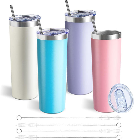 20 oz Skinny Tumbler with Lid and Straw,Stainless Steel Vacuum Insulated Tumbler Cup Double Wall Leak-proof Coffee Mug,Travel Thermal Water Tumbler for Office,Outdoor (Lavender/Cream/Pink/Baby blue)
