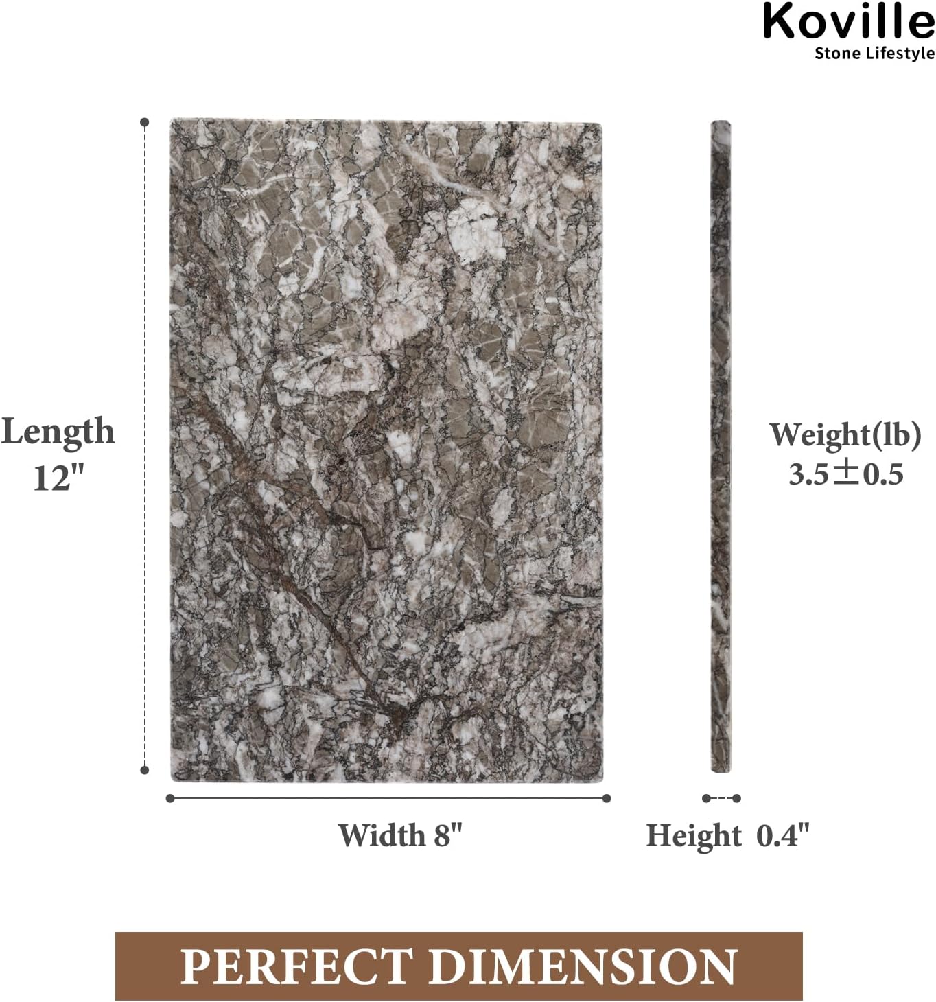 Koville Natural Marble Cutting Board for Kitchen Pastry Bread, 12" x 8" Real Stone Slab Marble Cheese Board for Counter, Decorative Boards Serving Boards for Home Kitchen(Morocco-Zagora Gray)