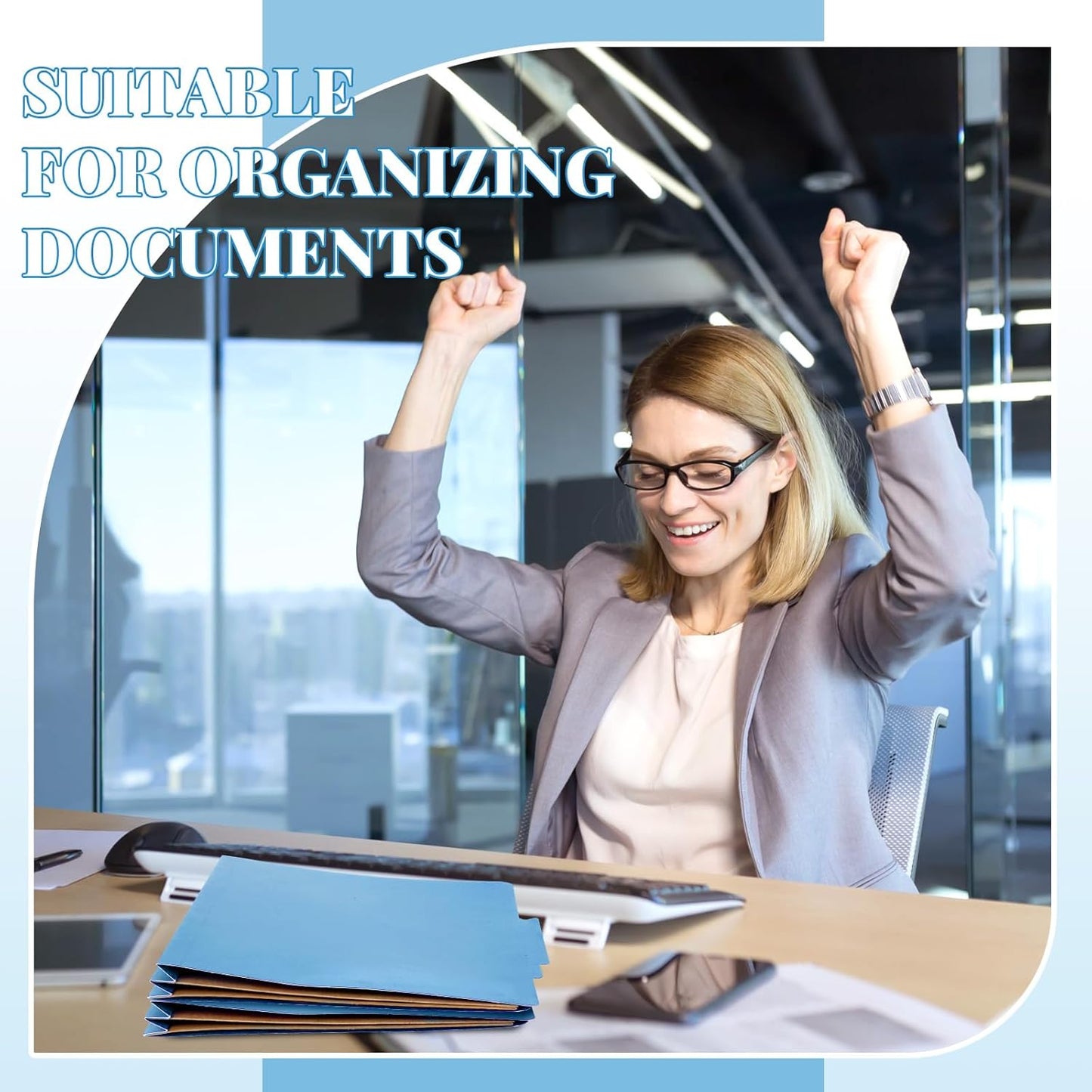 36 Pcs Classification Folders Letter Size, Back to School Supply for Teacher, Student, 2 Pocket Dividers Pressboard File Folder Bulk with 2 Fasteners, 2 in Expanding File Organizer (Blue)