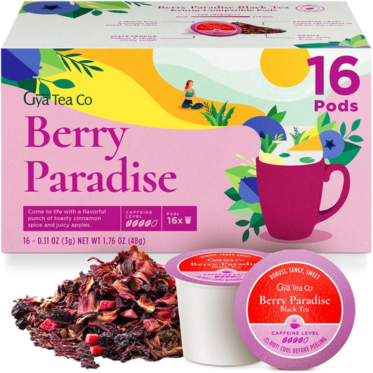 Gya Tea Co Berry Paradise Black Tea Pod (16 ct) - High Caffeinated Smooth Tea with Fruity & Sweet for Refreshed & Energy