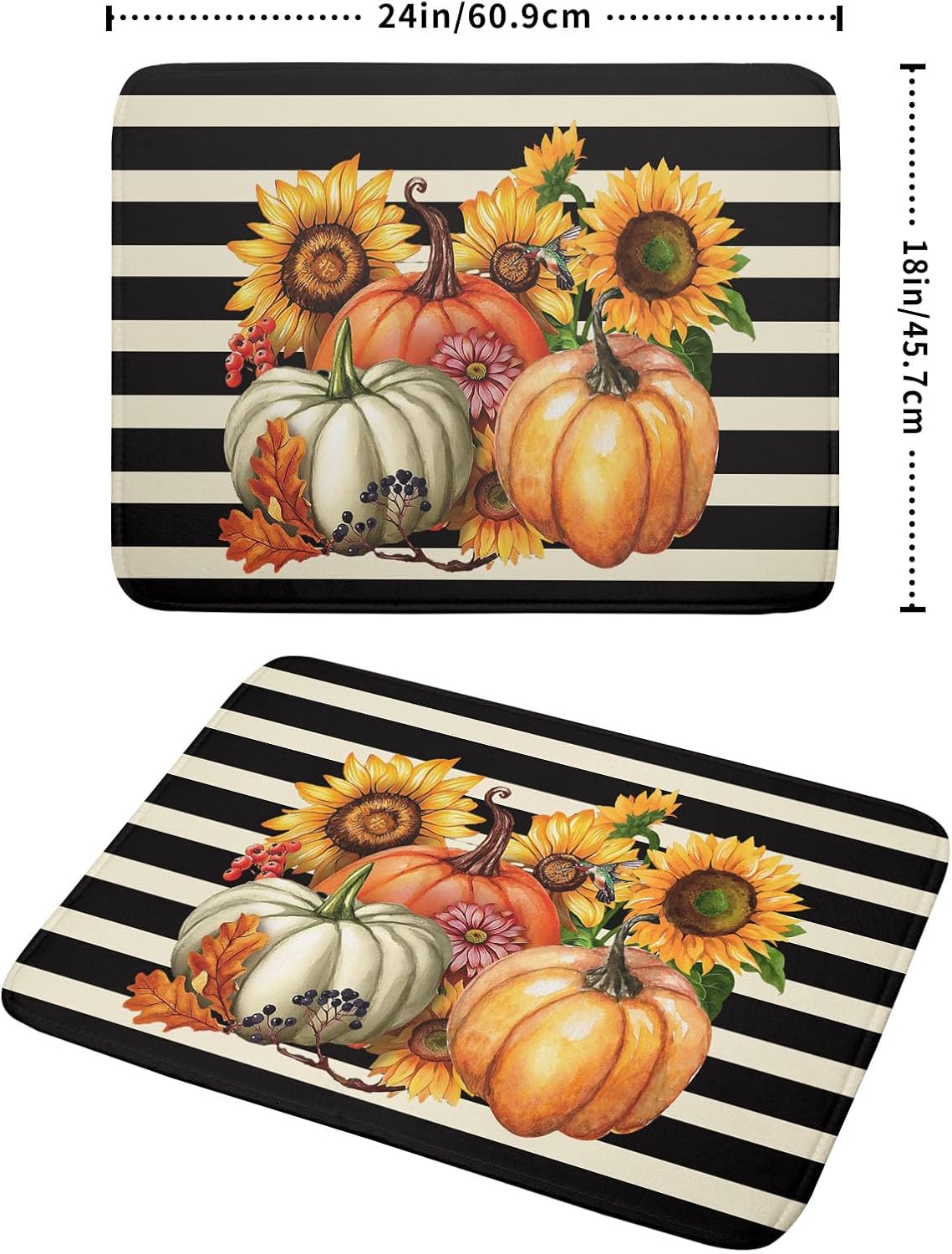 Sunflower Pumpkin Dish Drying Mat for Kitchen Counter,Black and White Stripe Drying Mat 18 x 24 Inch with Absorbent Reversible Microfiber Dish Drying Pad Dish Rack Drainer Mat for Coffee Bar