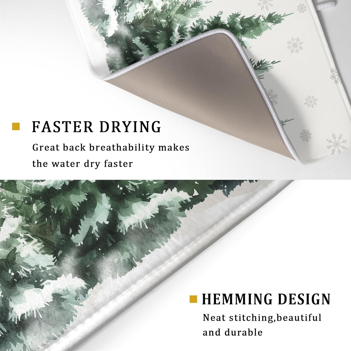 Christmas Dish Drying Mat 16x18 Inch Xmas Forest Tree Absorbent Dish Drainer Protector Pad Winter Holiday Microfiber Drying Mats Absorbent Reversible Dish Pad Kitchen Accessories for Countertop