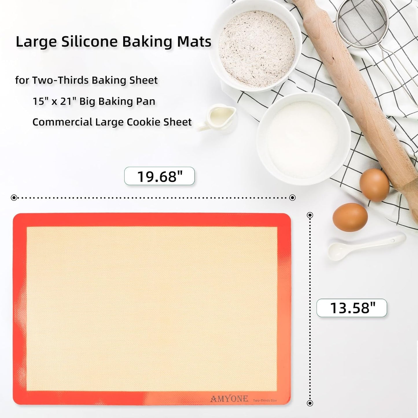 AMYONE Silicone Baking Mats for Two Thirds Size Pan, 2/3 Non-Stick Silicone Baking Sheet Liners for Cookies/Pastries/Chicken/Vegetables, Food Grade Silicone Mat for 15 x 21-inch Big Sheet, 1 PCS