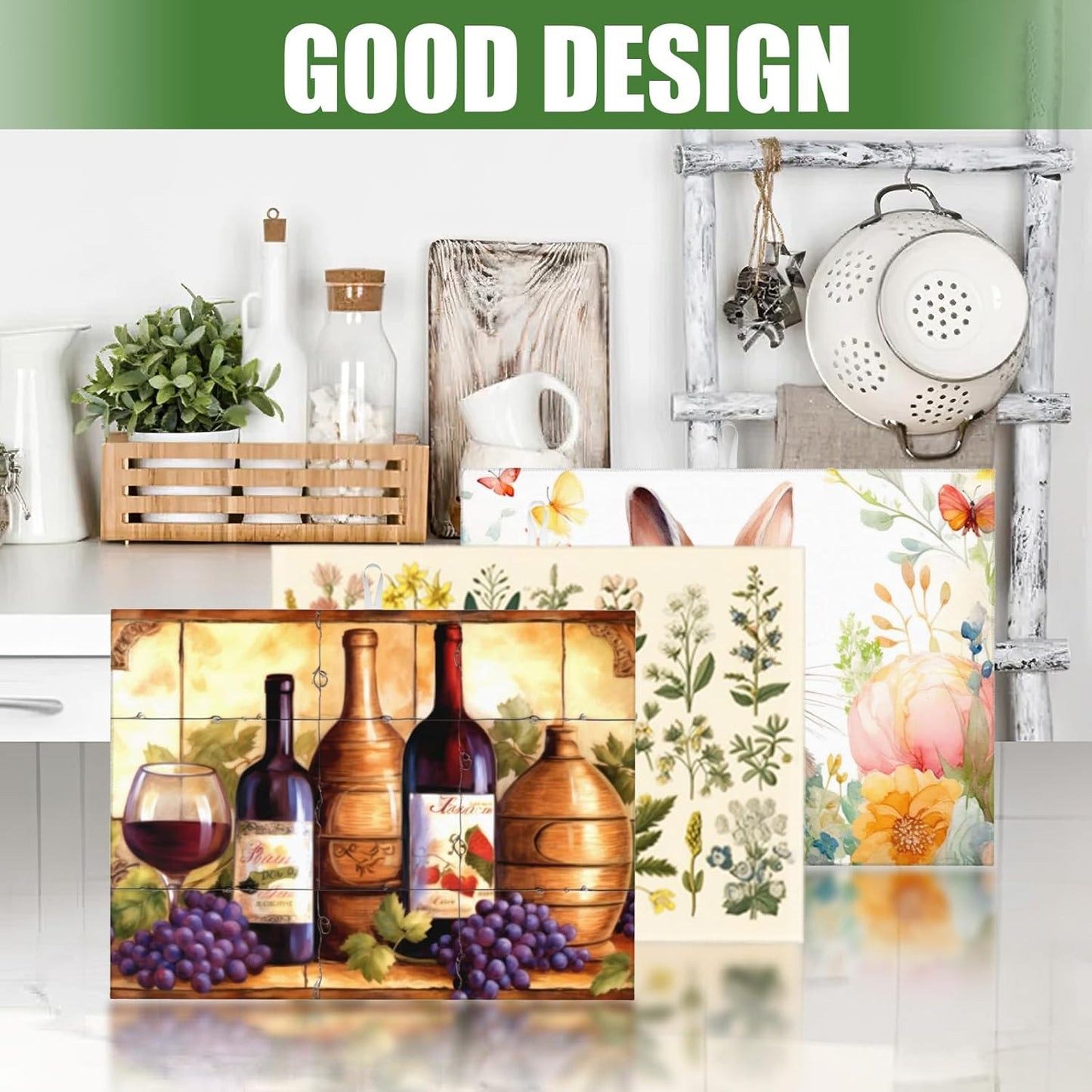 Large Dish Drying Mats For Kitchen Counter Microfiber Kitchen Drying Mat XL Draining Pad Absorbent Quick Drying Dish Mat 18x24 Inch - Wine Bottle Tile Mural