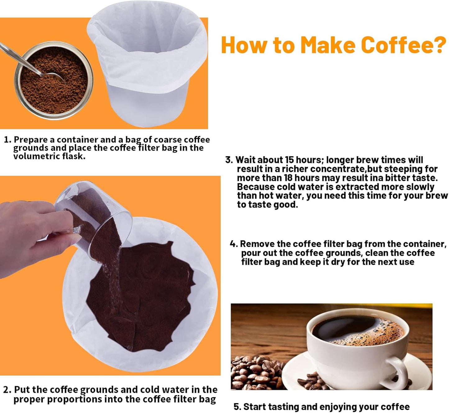 50 Pack Cold Brew Coffee Filters, 20" X 20" Commercial Cold Brew Filters, Filter Bag for Brew Up To 5 LBS Coffee, Fits 5 Gallon Buckets