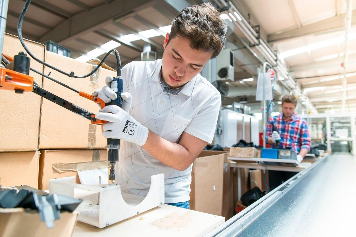 DULFINE Safety Work Gloves PU Coated-12 Pairs,White Seamless Knit Glove with Polyurethane Coated Smooth Grip on Palm & Fingers, for Men and Women, Ideal for General Duty Work (Small)