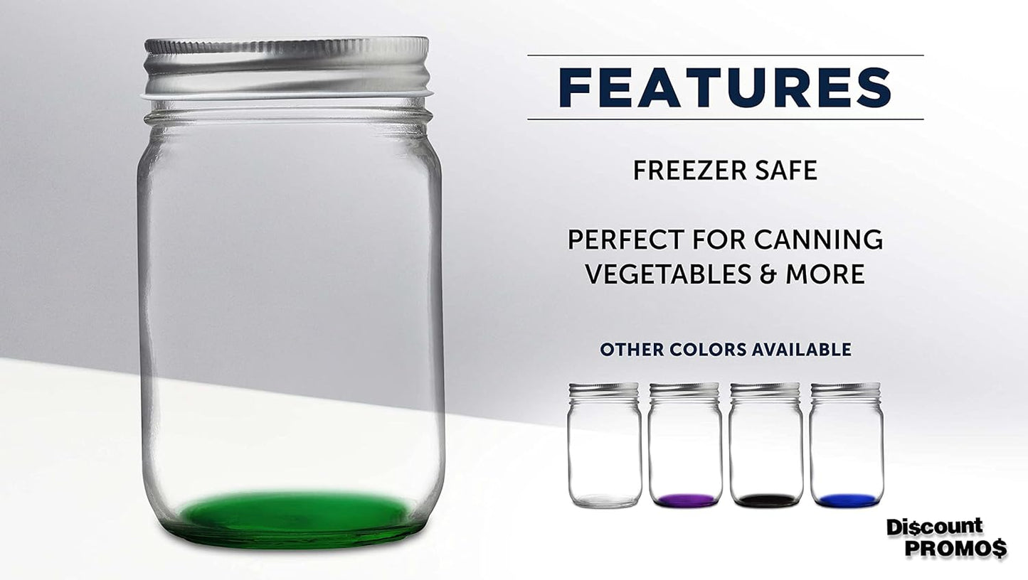 DISCOUNT PROMOS 10 Decorating Mason Jars Set, 12 oz. - Canning, Aluminum Lid - Green