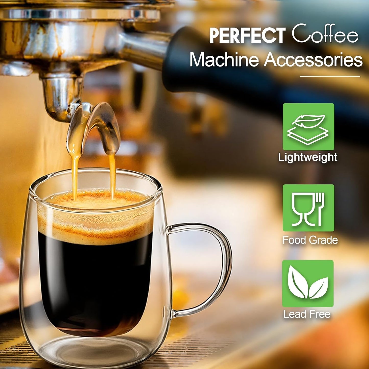 Glass Coffee Cups Set of 4, 13oz Double Walled Glass Mugs with Handles, Clear Insulated Coffee Mug Espresso Cups, Cappuccino Latte Tea Cups Set, Heat Resistant Borosilicate Clear Glasses