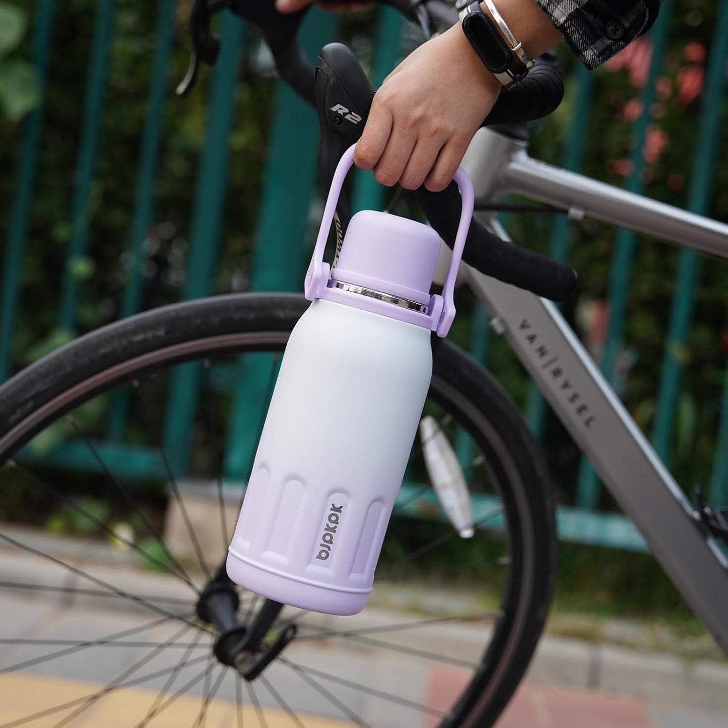 BJPKPK Insulated Thermos Water Bottle with Handle and Lid 27oz Stainless Steel Water Bottles for Cold and Hot Beverages,TealBlack