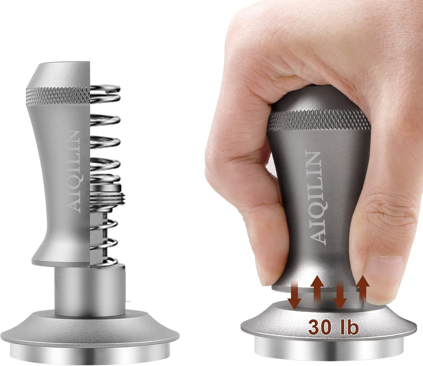 Espresso Tamper, Constant 30lb Coffee Tamper with double Calibrated Spring Loaded, Stainless Steel double spring loaded Coffee Tamper Fits for All Portafilters- Flat Base (53mm, SILVER)
