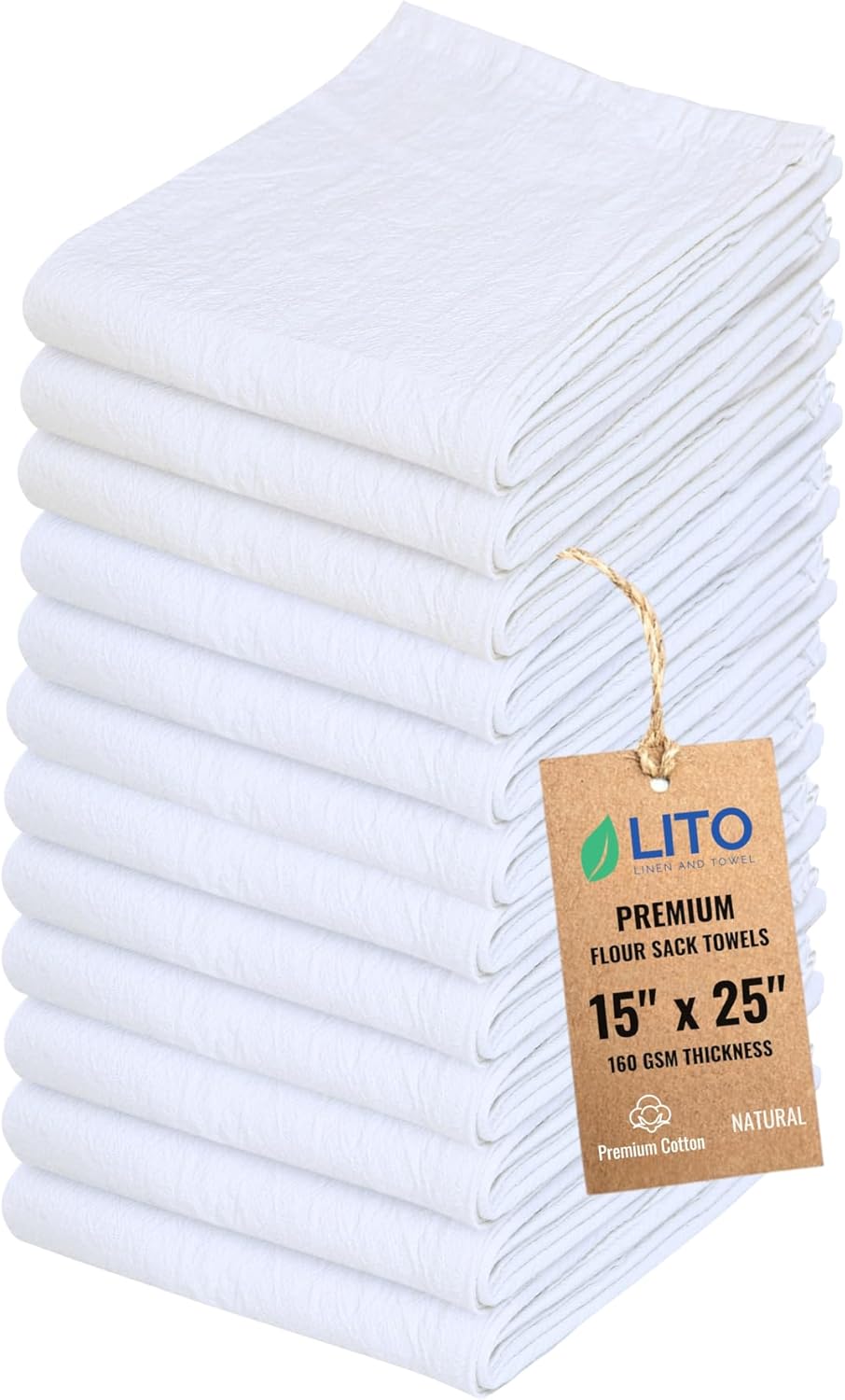 Flour Sack Towels | Tea Towel for Crafts| Kitchen Dish Cotton Blank Towel for Embroidery| Baking Bread Proofing Linen Cover| Thick Absorbent Quick Dry| 12 Pack 15"x 25" Natural