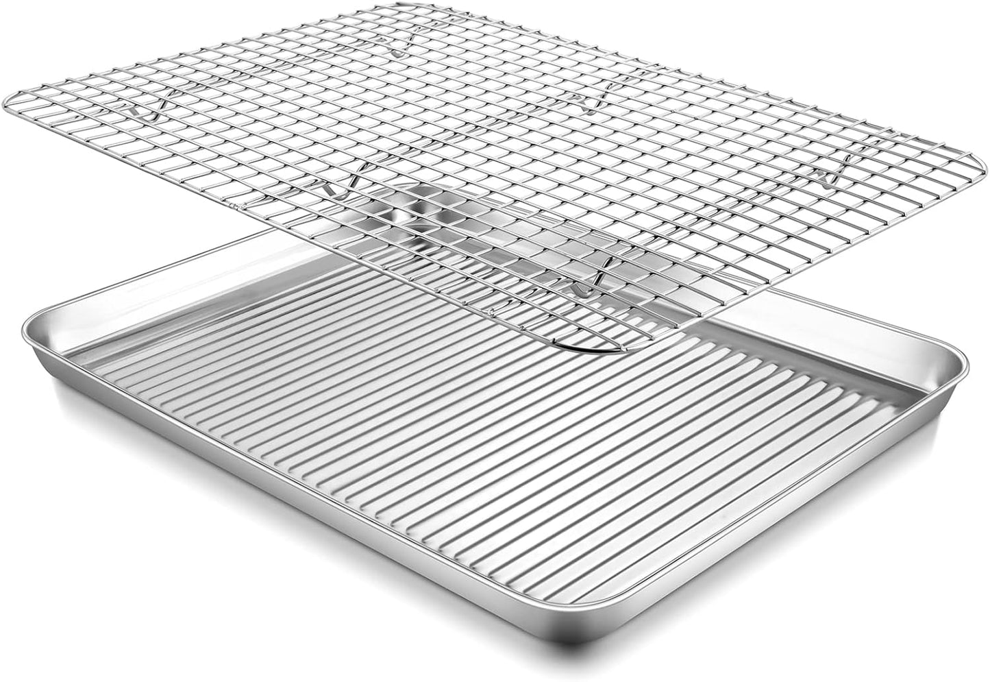 P&P CHEF Baking Oven Pan with Wire Rack, Stainless Steel Baking Oven Sheet Tray, Bacon Pan and Cooling Rack for Cooking Roasting Cookie, Dishwasher Safe & Easy Clean, 16 x 12 x 1 Inch