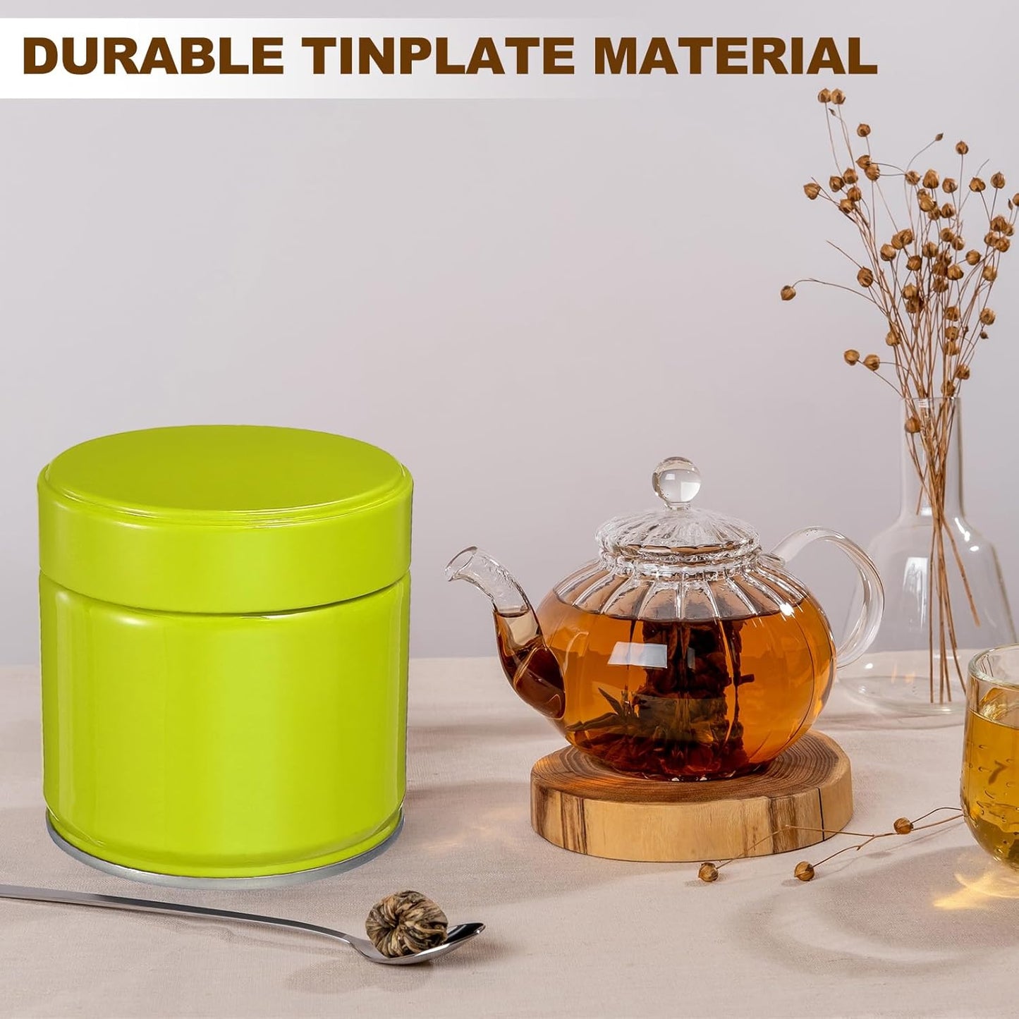 uxcell 2Pcs Round Tea Canisters, 3" x 3" Airtight Metal Tea Containers for Loose Tea, Coffee Beans, Spices - Durable, Compact, and Stylish Storage Tea Tin (Green)