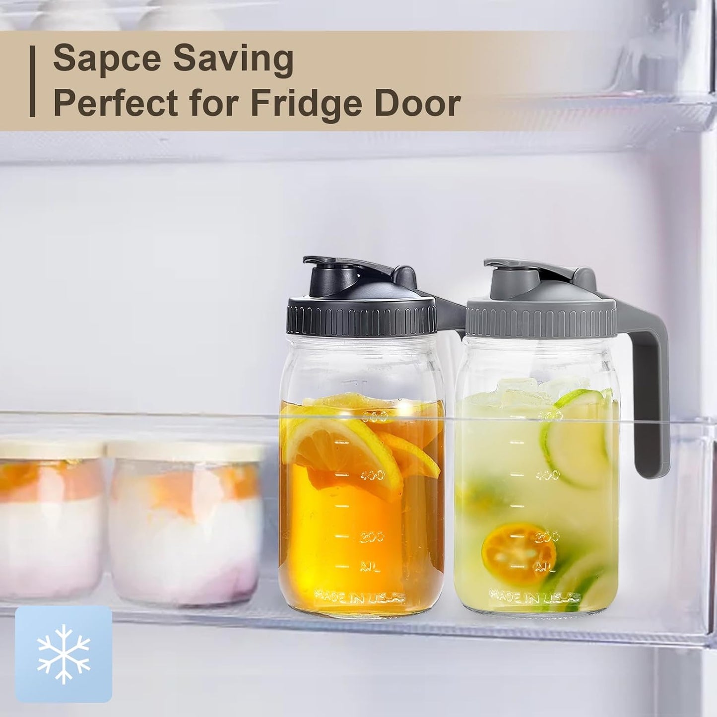 Breast Milk Pitcher Mason Jar - 2Pack Easy Pouring 32oz Airtight Glass Jar with Pour Spout Lid, Classic Wide Mouth Jug Easy to Clean, Ideal for Coffee & Creamer, Iced & Sun Tea, Juices