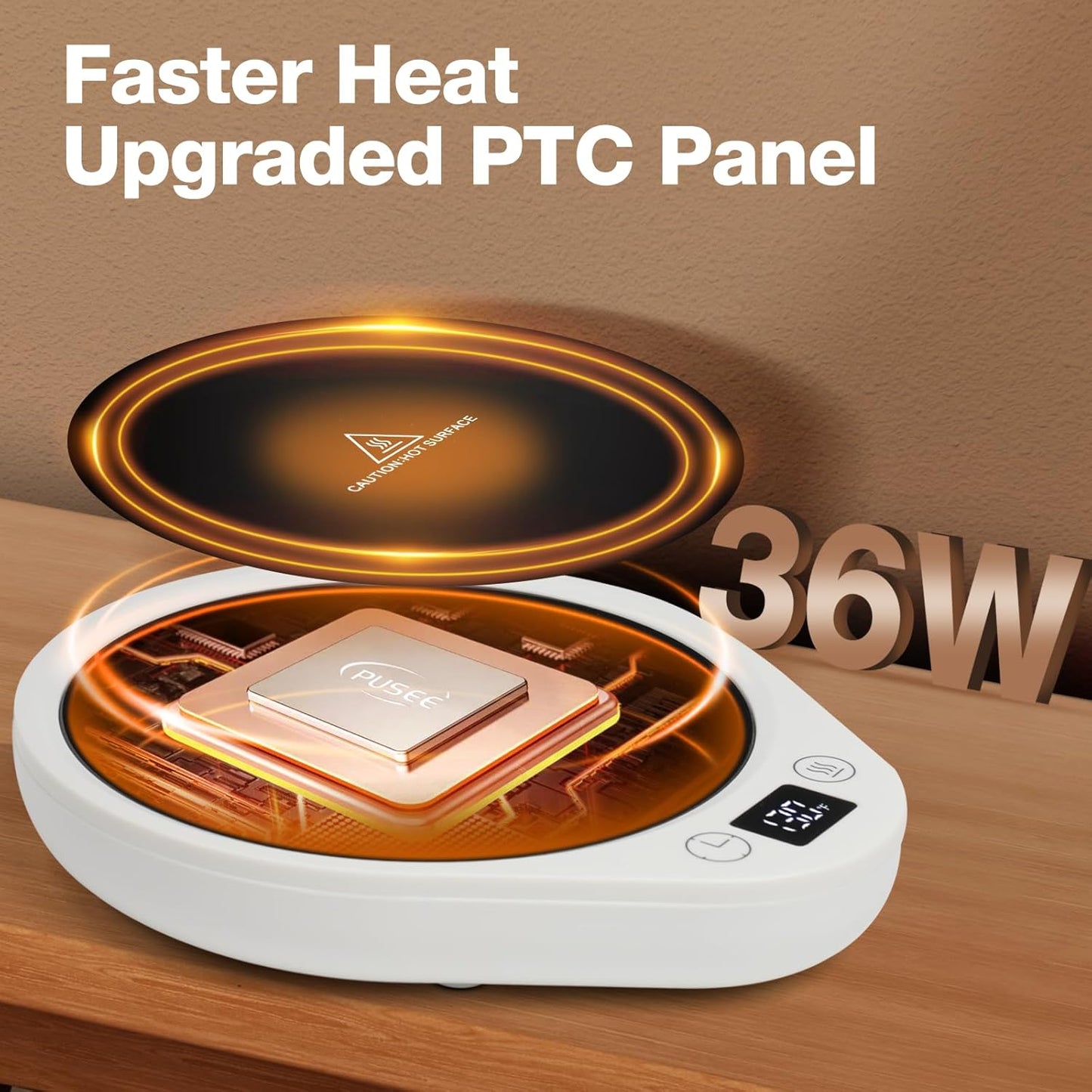 PUSEE Coffee Mug Warmer - Electric Large Candle Warmer Plate with 4H Auto Shut Off, 3-Temp Settings Cup Heater for Desk, Tea, Milk, Cocoa