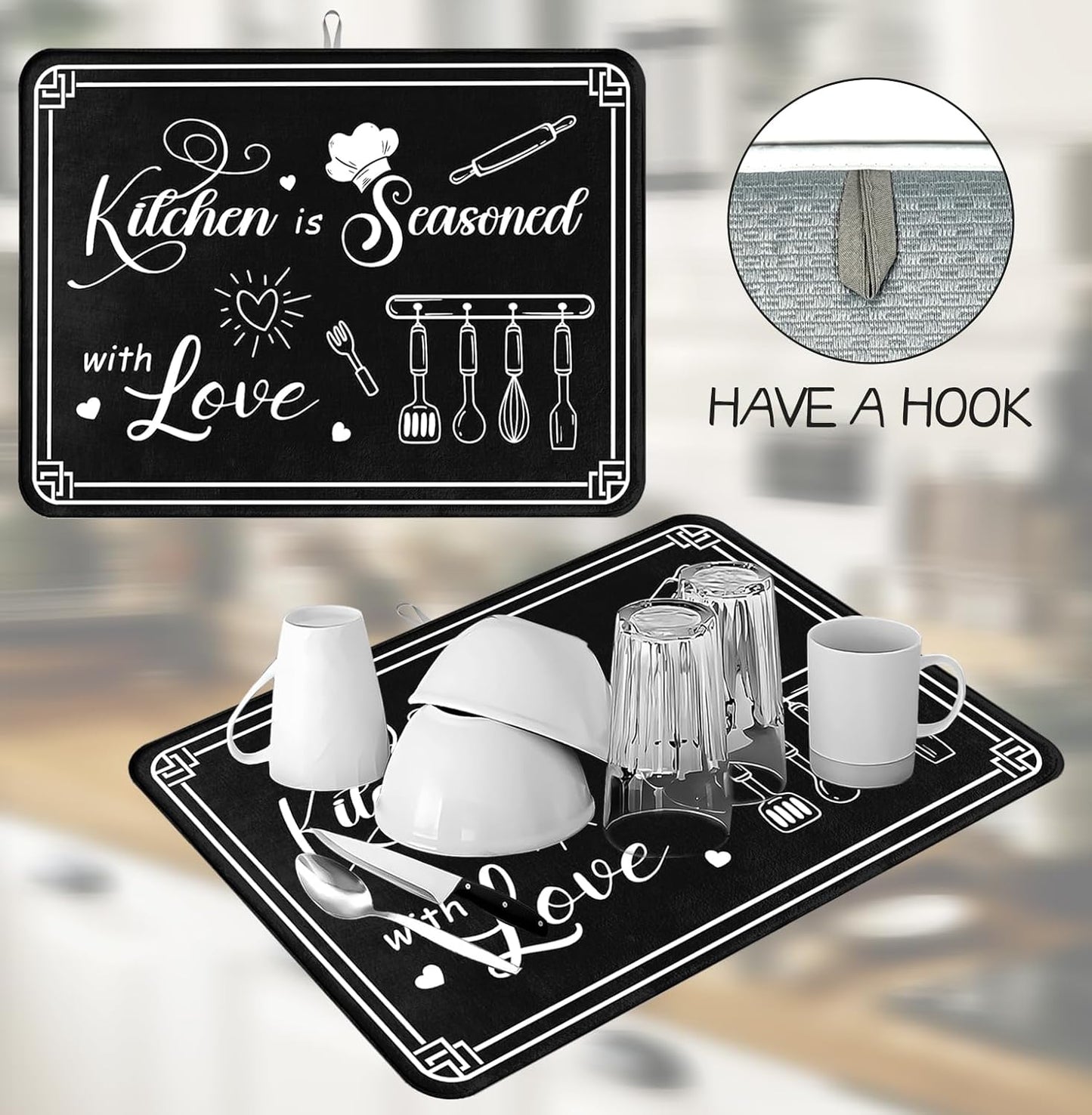 Dish Drying Mat Harvest Kitchen Is A Seasoned With Love 18 X 24 Inch For Kitchen Counter Reversible Dish Drying Pad Water Absorbing And Drying Mat For Kitchen Coffee Bar Decoration