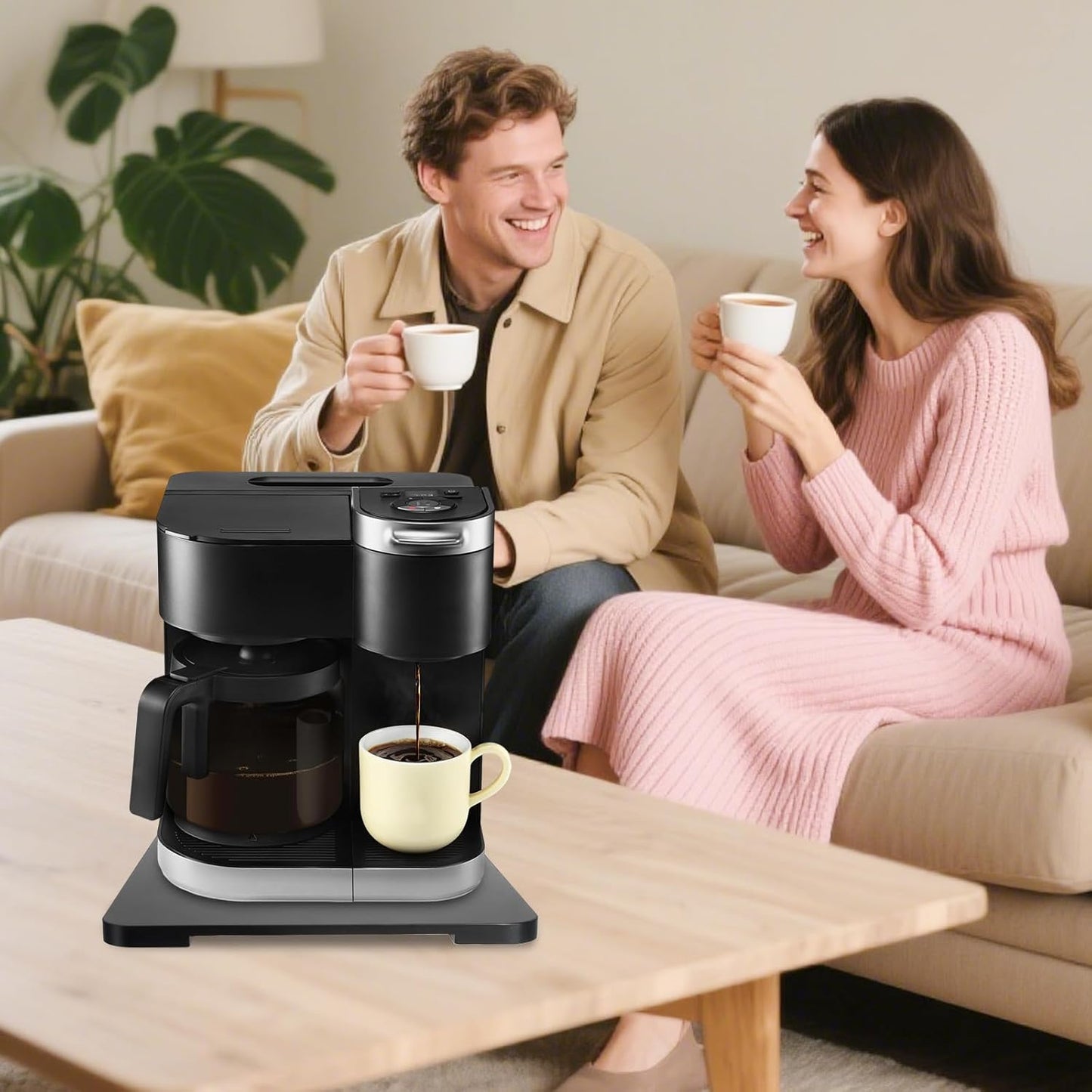 360° Rolling Tray Bamboo Appliance Slider for Kitchen Appliances, Coffee Maker Mat Tray for Countertops Sliding Tray for Coffee Maker Appliances Mat Easily from Under The Cabinet Black 11.6×13.9