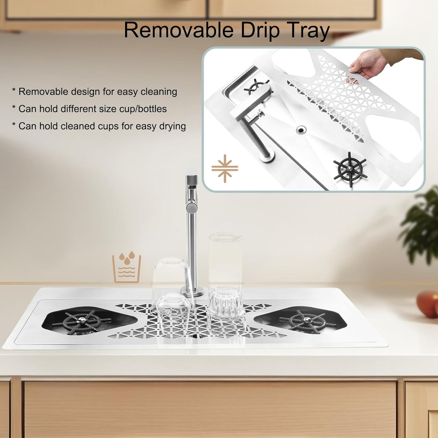 DIBTSA Pitcher Rinser, Stainless Steel Countertop Glass Rinser Cup Washer Sink with Side Spray, Drip Tray for Home Cafe Restaurant