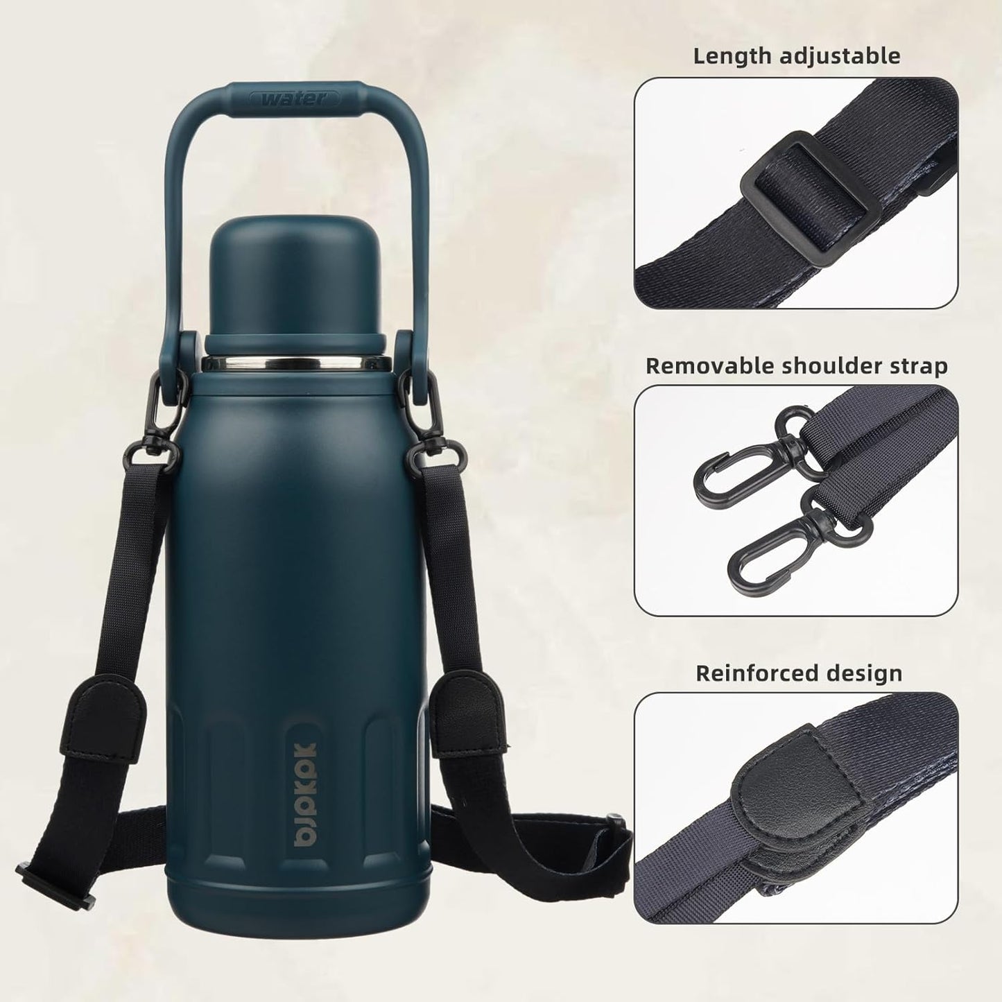 BJPKPK Insulated 40oz Thermos Disherwasher Safe Water Bottle with Lid and Carry Handle Stainless Steel Water Bottles for Sports,Navy Blue