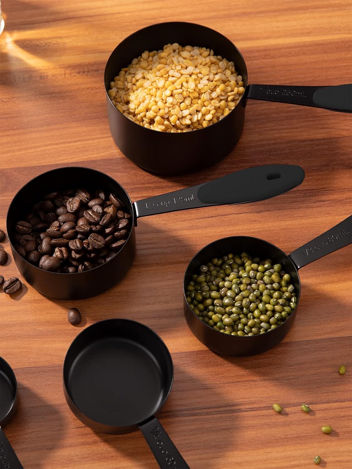 Joyhill Measuring Cups and Spoons Set of 10 Piece, Stainless Steel Measuring Cups with Soft Touch Silicone Handles, Nesting Metal Measuring Cup for Dry & Liquid Ingredients, Cooking & Baking (Black)