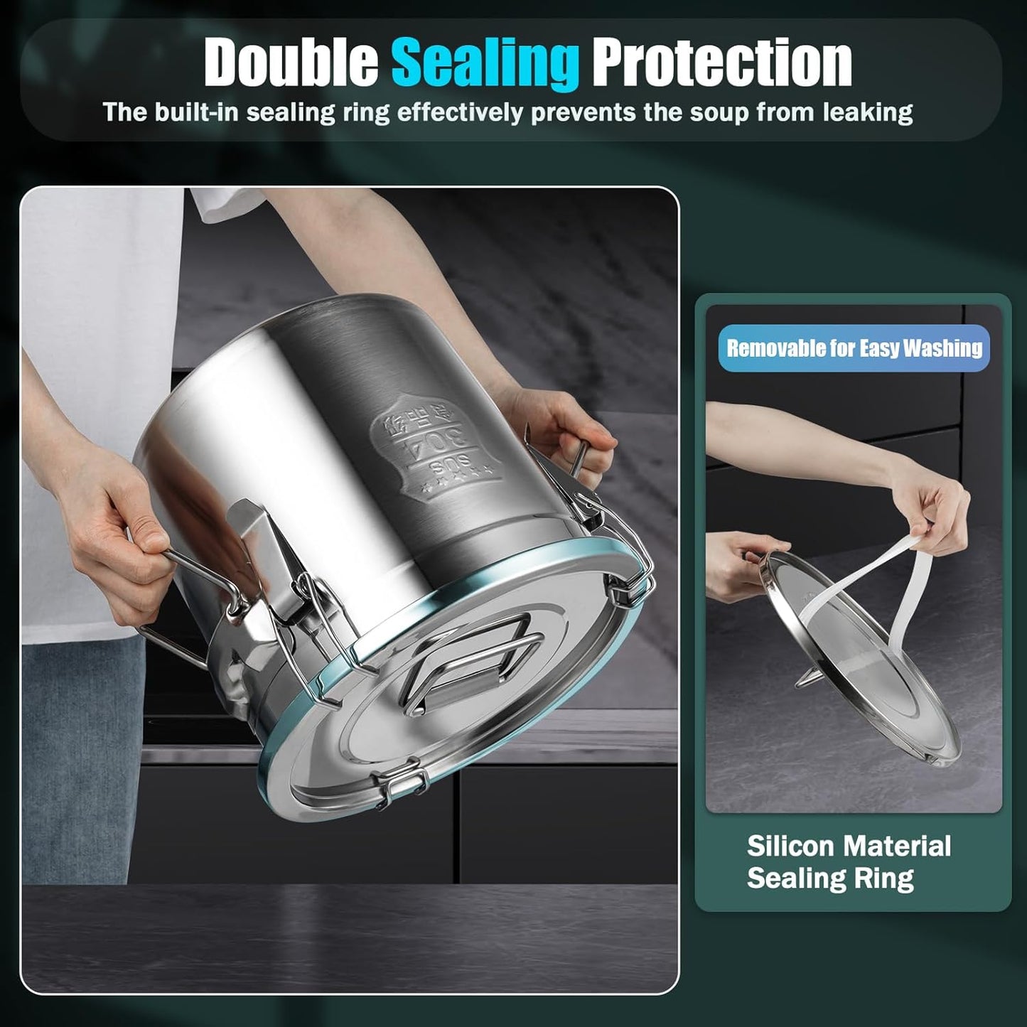 PERFERATE 304 Stainless Steel Airtight Canister 6L/12L Food Storage Bucket with Lids and Sturdy Locking Clamp Metal Cereal Rice Storage Container for Flour, Coffee Bean, Sugar, Cookie (6L)