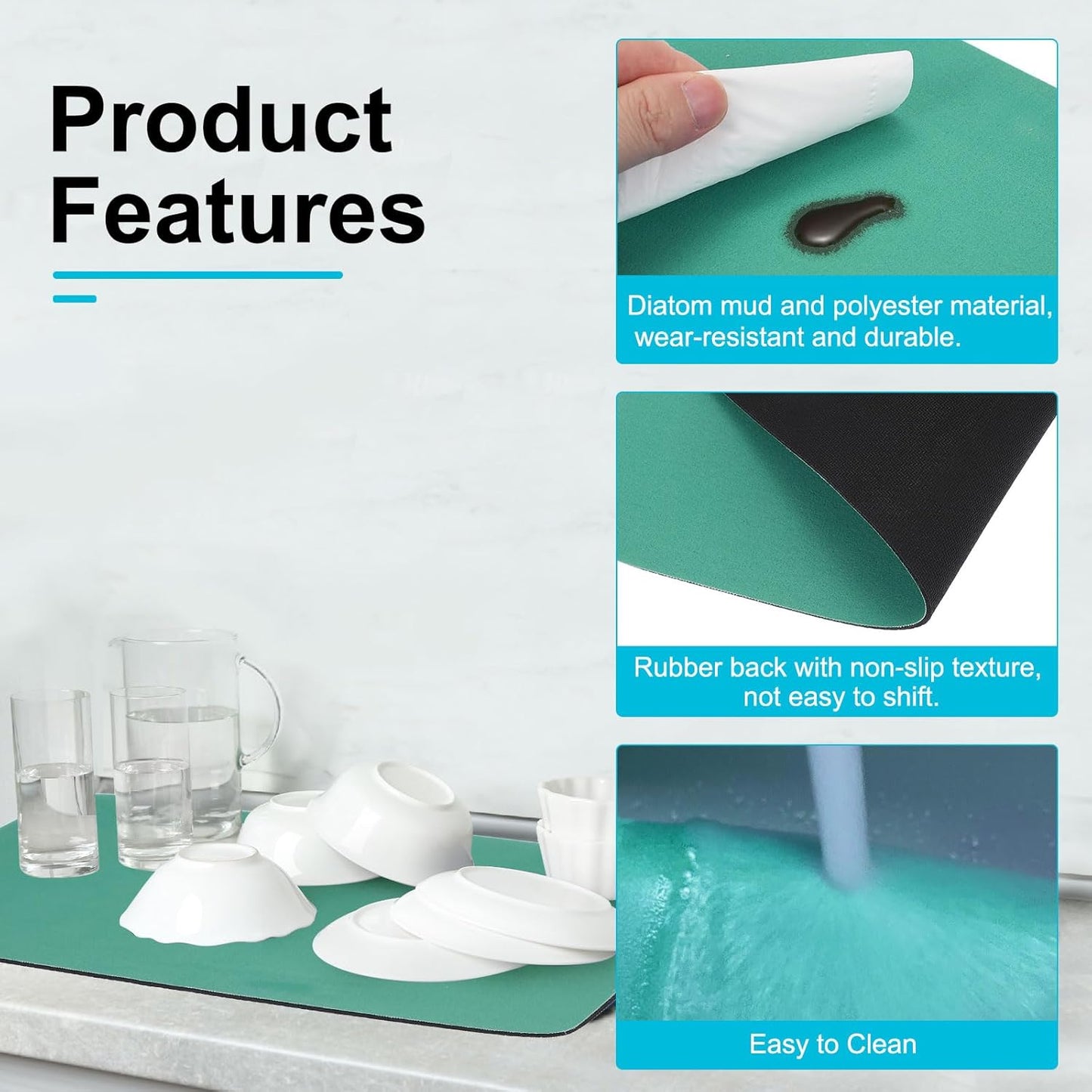 uxcell Silicone Mats for Kitchen Counter, 15.7" x 11.8" Non-Slip Countertop Protector Mat Heat Resistant Coffee Mat Waterproof Table Placemat, Green