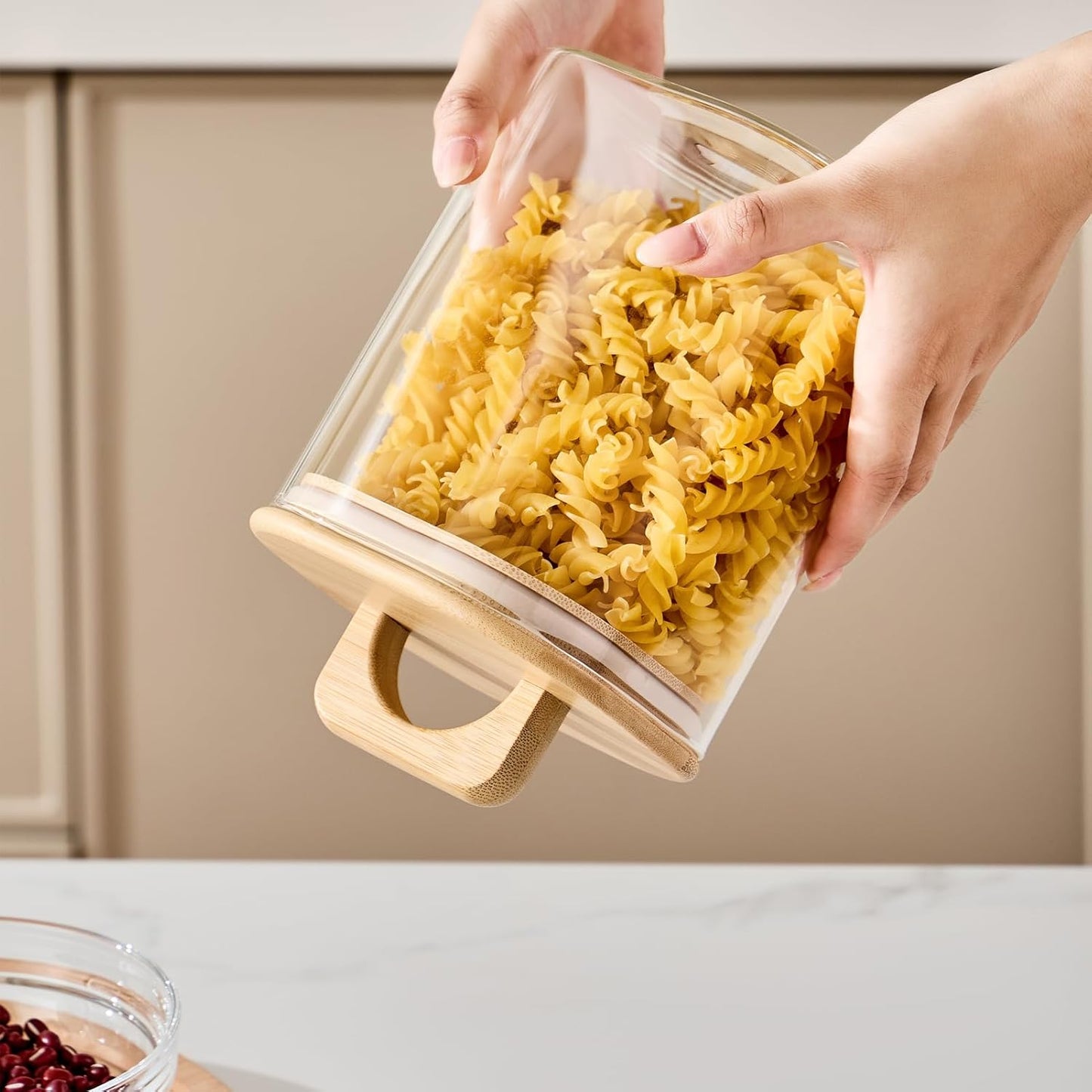 Sweejar 4 qt Large Jars with Bamboo Lids, 1 Gallon Glass Candy Jar with Lid, Sugar/Flour Storage Containers, 128 oz Big Glass Canisters with Airtight Lid, 2 Pack