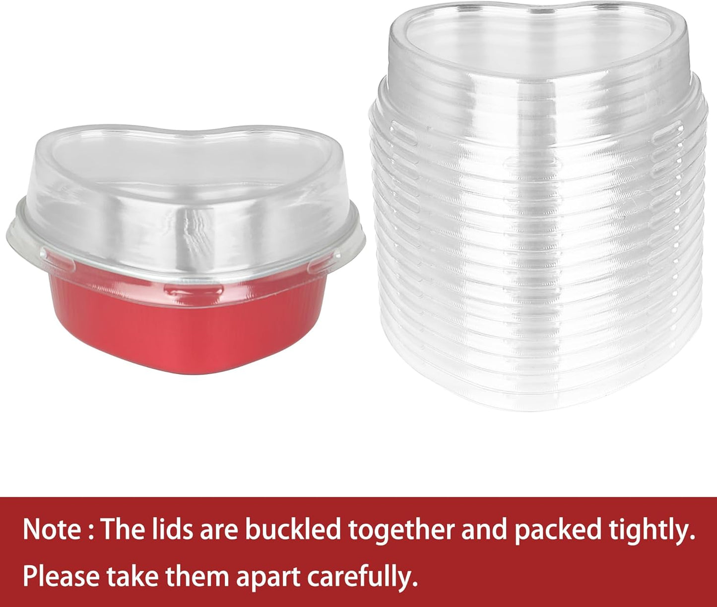 Mini Heart Shaped Cake Pans 3.5oz Aluminum Foil Heart Cake Pan with Lids, 25 pcs Disposable Small Heart Baking Pan Red for Valentine Weddings Birthday