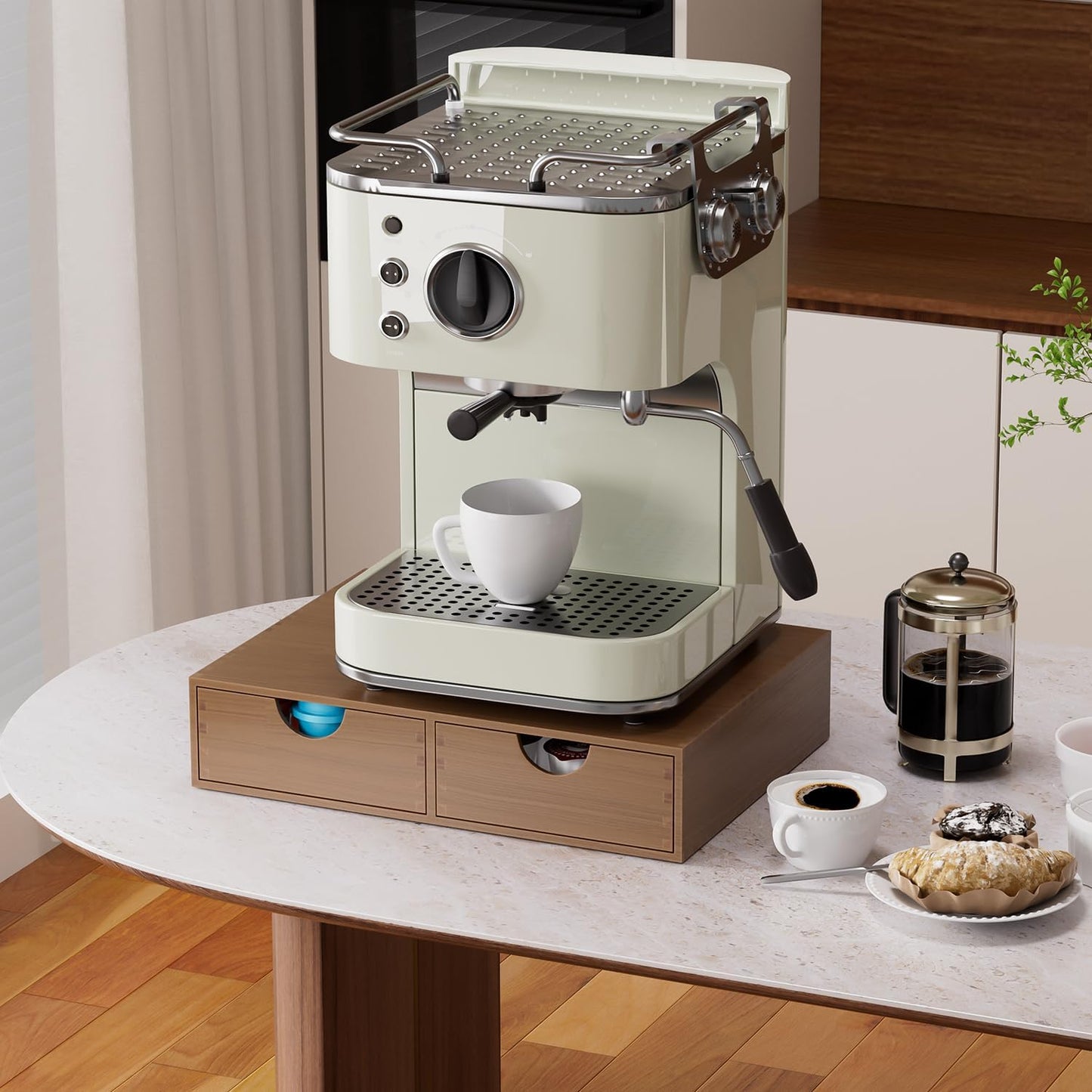 Wooden K Cup Holder - Coffee Pod Storage Drawer Tea Box, K Pod Organizer Coffee Maker Machine Stand, Kcup Holder for Counter, 30 Pod Capacity, Brown