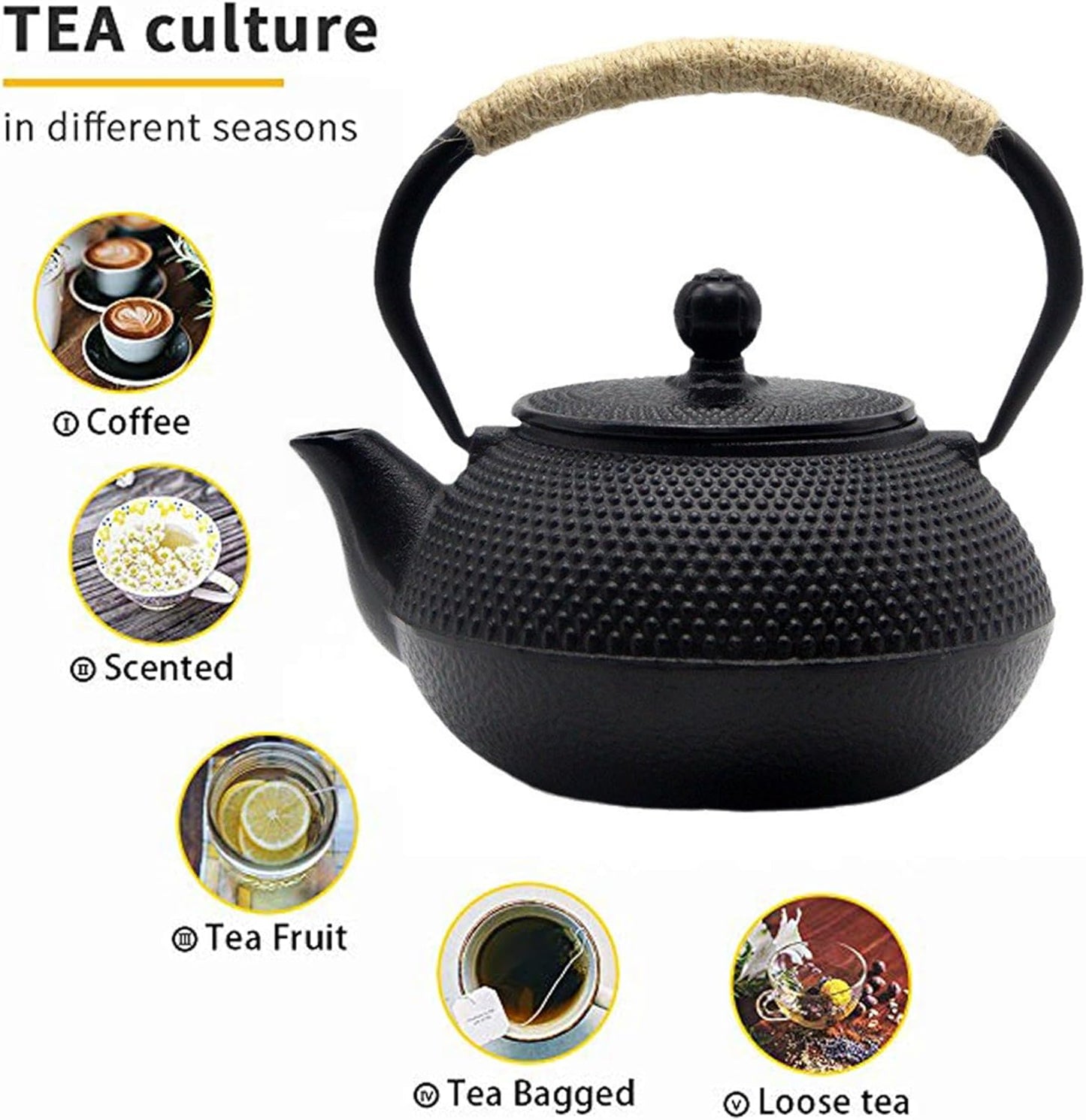 Japanese Tetsubin Tea Kettle Set with Cups, Cast Iron Teapot with Stainless Steel Infuser and Enameled Interior (900ml)