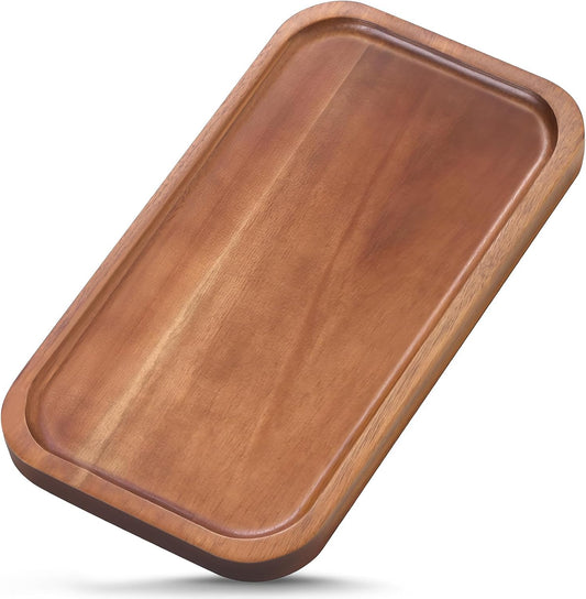 Solid Acacia Wood Serving Trays and Platters - Wooden Mini Charcuterie Boards, Rectangle Small Cheese Board for Food, Bathroom, Home Decor, Kitchen Counter, (10"x5.5", 1 Pack)