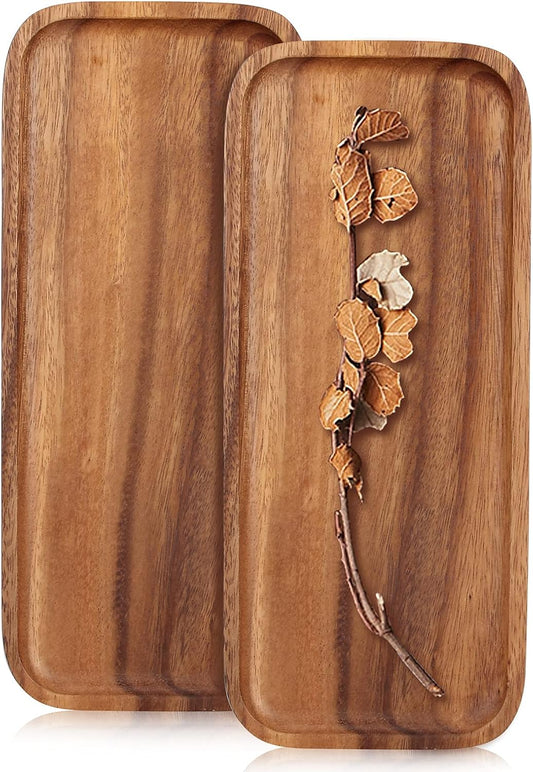 2 Pcs Small Rectangular Wooden Tray Decorative Acacia Wood Appetizer Cheese Plates Small Sandwich Dessert Trays Rectangle Serving Platter for Decor Snacks Plate Food Dish Charcuterie Boards