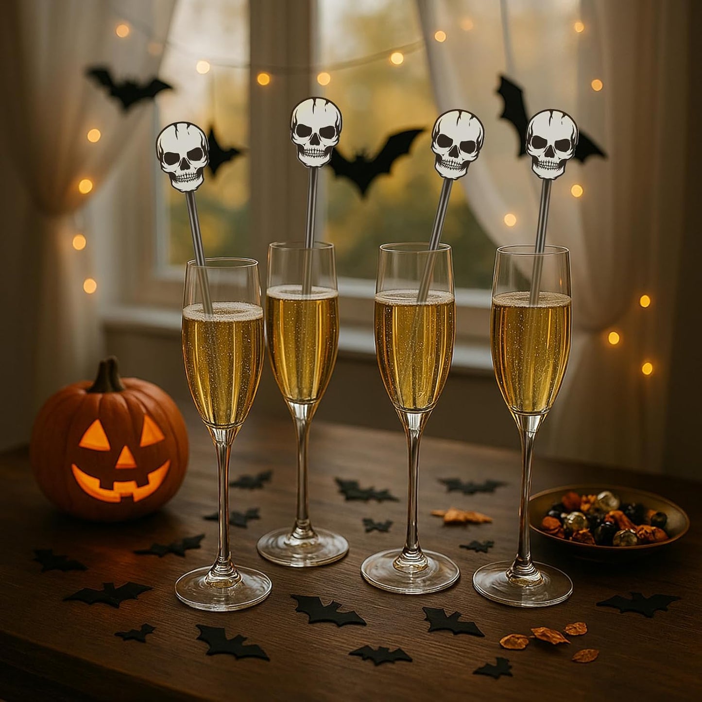30 Pcs Halloween Swizzle Sticks Plastic Coffee and Cocktail Stirrers Fall Thanksgiving Drink Stirrers Cocktail Mixers for Halloween Fall Autumn Party Tea Coffee Bar Decoration(Skull)